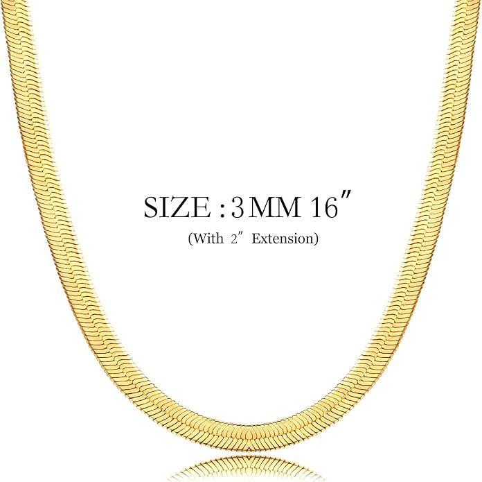 NECOCY 14K Gold Plated Necklaces for Women, Dainty Gold Herringbone Choker Necklace Thin Layered Snake Chain Jewelry for Gifts