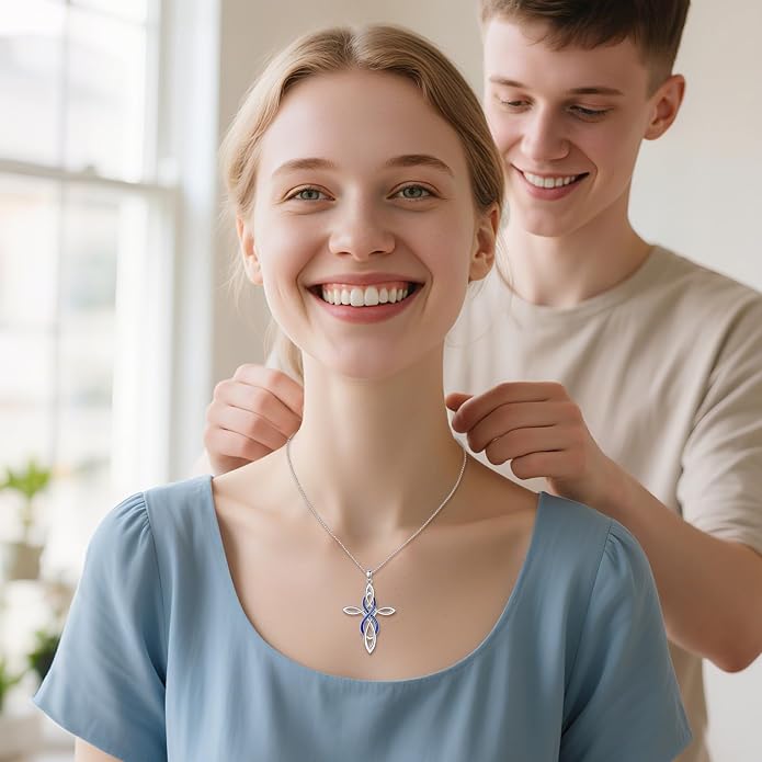 LUHE Celtic Knot Cross Necklace Sterling Silver Birthstone Polished Religious Infinity Celtics Jewelry Gifts for Women
