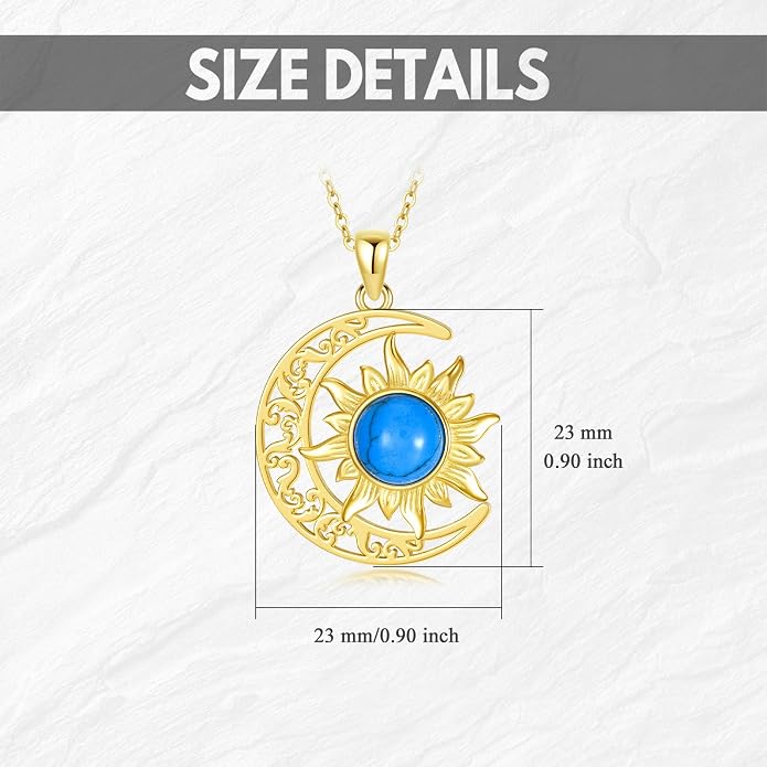 Crescent Moon Necklace for Women 18K Gold Plated Silver Moon and Sun Pendant with Gemstone Dainty Birthstone Jewelry Pendant Necklace for her