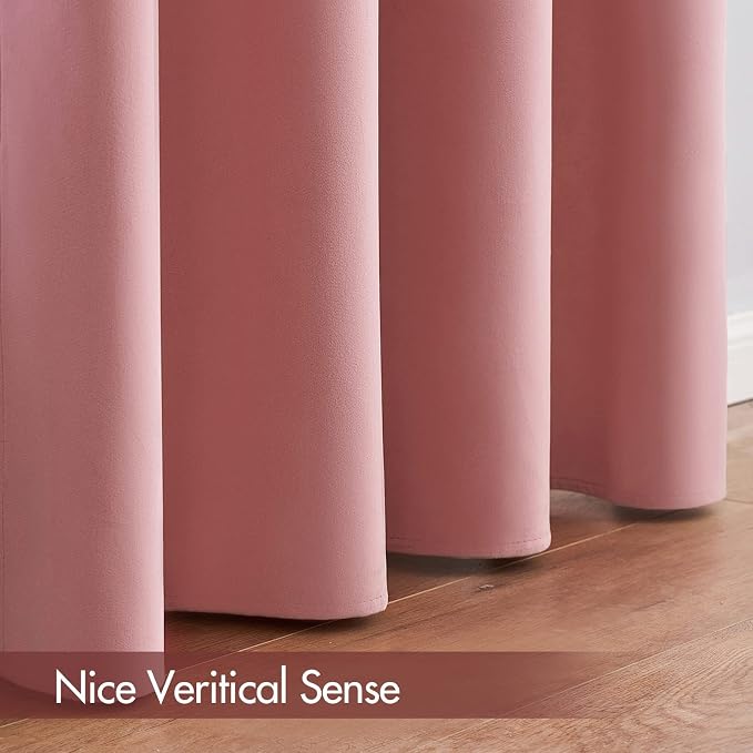 MIULEE Pink Blackout Velvet Curtains Drapes 90 Inch Long 52"x90" Bedroom | Luxurious Bedroom Living Room Decor, Room Darkening, Thermal Insulated, Rod Pocket Design, Super Soft Fabric