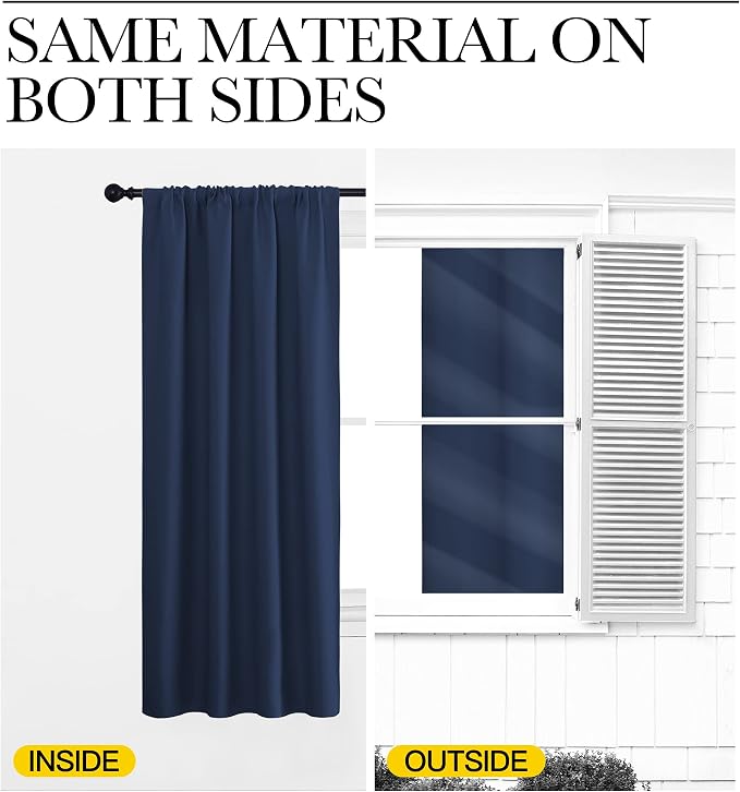 NICETOWN Bedroom Curtains Blackout Draperies, Home Decorations Thermal Insulated Solid Pole Top Blackout Drapes for Living Room (Navy, 1 Pair, 34-inch W x 63-inch L)