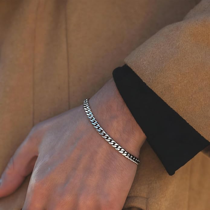 Cross Bracelet for Men, Silver/Gold/Black Mens Cross Bracelets Stack Stainless Steel Cuban Link Chain Bracelet Set Non Tarnish Adjustable Chunky Mens Jewelry Gifts for Men Dad Him Father's Day