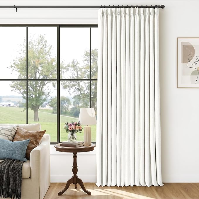 CAPALOCA Pinch Pleated Curtains Blackout, Linen Blackout Curtains 102 inches Long for Bedroom, Thermal Insulated Pinch Pleated Drapes for Living Room, 60" W x 102" L (Pack of 1),Neutral White