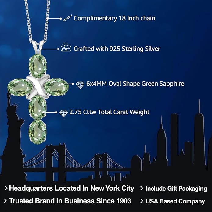 Gem Stone King Cross Pendant Necklace for Women | 925 Sterling Silver | 6X4MM Gemstone Birthstone | Jesus Christian Religious Crucifix Jewelry Gifts | 18 Inch Chain