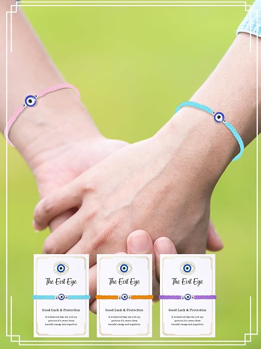 Sasylvia 100 Pcs Evil Eye Bracelets Gift Includes 50 Adjustable Evil Eye Protection Bracelets 50 Wishing Card