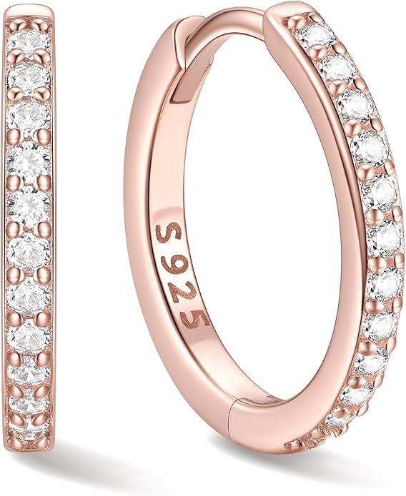 ChicSilver 925 Sterling Silver Huggie Earrings for Women 14K Gold Plated Silver Hoop Earrings for Women Hypoallergenic Small Cubic Zirconia Huggie Earring (6/8/10/12/14/16/18/20mm)