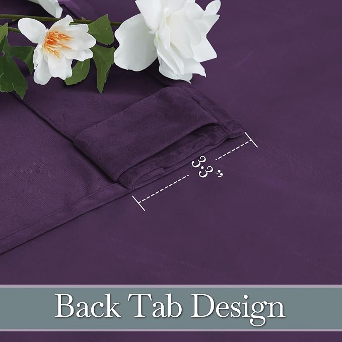 RYB HOME Purple Velvet Curtains 90 inches Length, Back Tab & Rod Pocket Soft Fabric Blackout Thermal Insulated Curtains & Drapes for Bedroom Dining Room, Purple, W 52 x L 90, 2 Panels Set