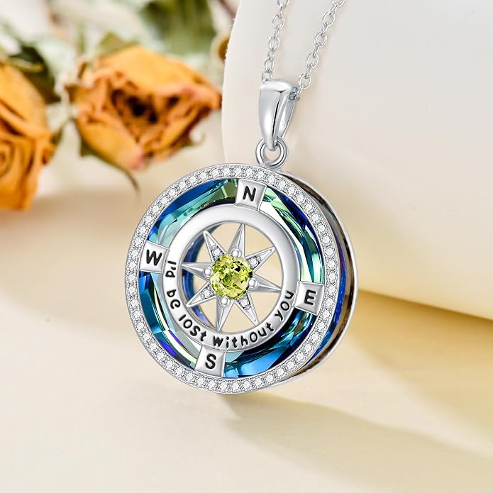 TOUPOP Necklace Gifts for Wife Compass Jewelry Women Anniversary Girlfriend Birthday Gift for Her Valentines I'd be Lost without You Sterling Silver Birthstone Necklaces