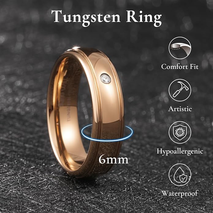 King Will Men's Women's Tungsten Carbide Ring 24k Gold Plated Rose Gold Plated Domed Polished Finish Wedding Band