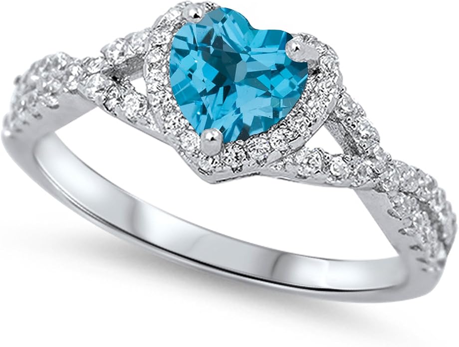CHOOSE YOUR COLOR Sterling Silver Heart Halo Promise Ring