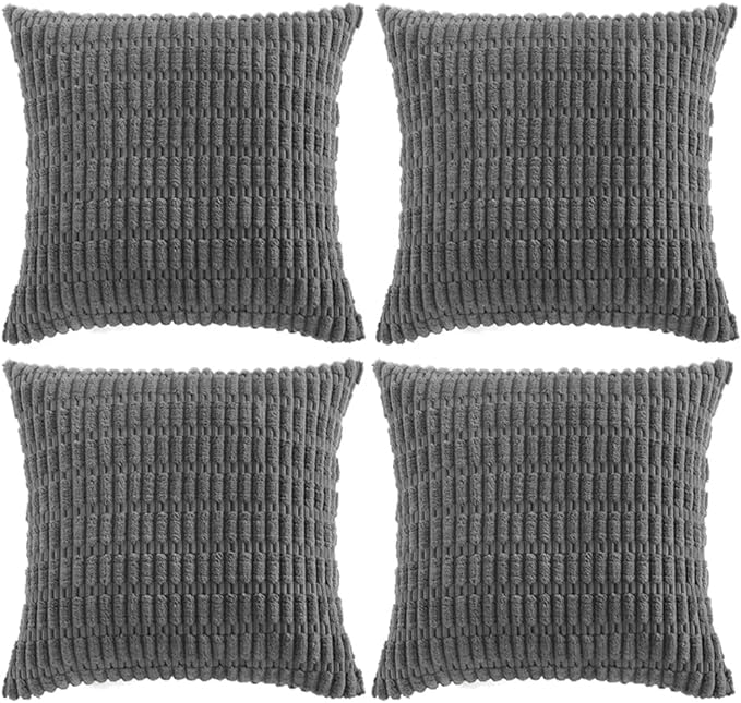 Fancy Homi 4 Packs Decorative Throw Pillow Covers for Living Room Couch Bed, Modern Farmhouse Boho Home Décor Accent Cushion Case, 18" x 18", Dark Gray