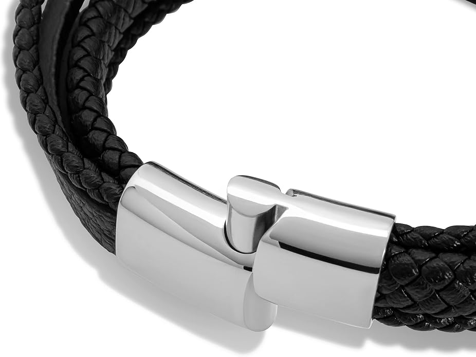 SERASAR Premium Leather Bracelet Men | Stainless Steel Magnetic Clasp | Three Colors | Jewelry Box Included