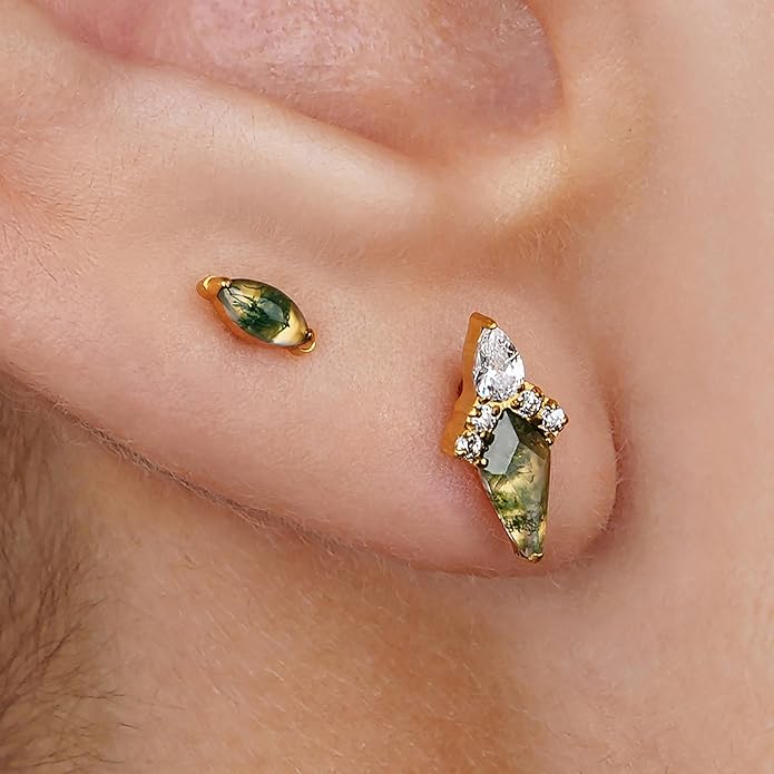 FINE4U ASTM F136 Titanium 16G 6mm 8mm Piercing Jewelry Stud for Conch Helix Flat Lobe - FlatBack Cartilage Earring Stud, Hypoallergenic Implant Grade Nickel Free Body Jewelry