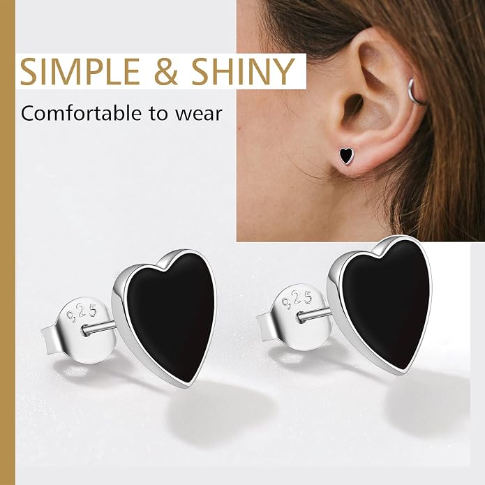 FindChic Hypoallergenic Sterling Silver Small Bar/Heart/Dot/Triangle/Butterfly/Lightning Studs Earrings Minimalist Geometric Jewelry Valentine Gifts for Women Men Girls, with Gift Box
