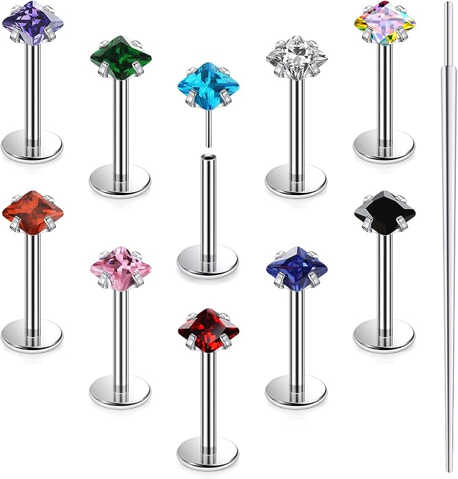 20G 18G 16G Astm F136 Titanium Threadless Flat Back Earrings Nose Studs Tragus Helix Conch Cartilage Lobe Earrings Medusa Labret Snake Bite Monroe Lip Ring Piercing Jewelry For Women Men