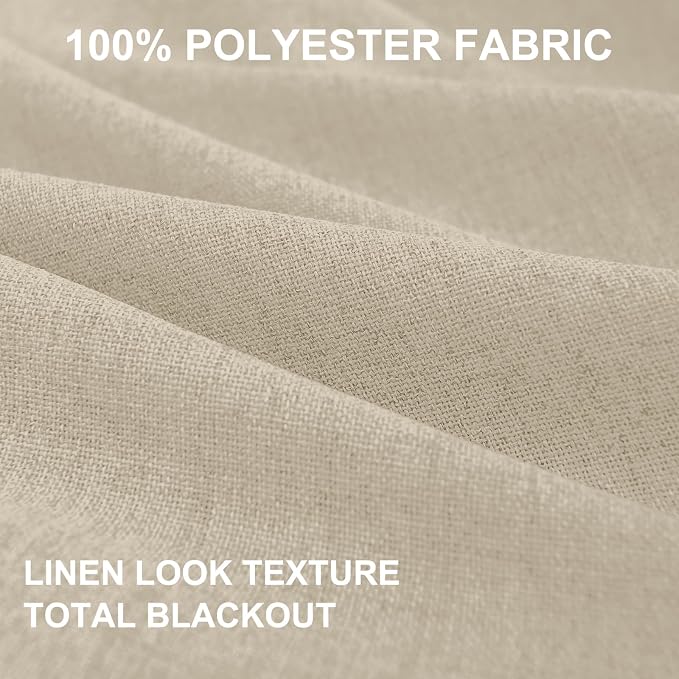 100% Blackout Shield Linen Blackout Curtains for Bedroom 102 Inches Long, Back Tab/Rod Pocket Living Room Drapes, Thermal Insulated Blackout Curtains 2 Panels Set, 50" W x 102" L, NaturalFlax