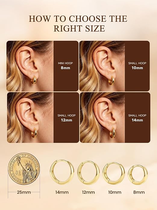 Bestyle Gold Huggies Earrings for Women Hypoallergenic 925 Sterling Silver Post Huggie Hoop Earrings Thick Lightweight Small Hoop Earrings 8/10/12/14mm