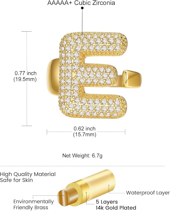 KeyStyle Bold Initial Letter Rings Adjustable, GoldChic Jewelry Women Gold Statement Ring Personalized Engraved Women’s Open Signet Ring for Party (Gold, White Gold, Black)