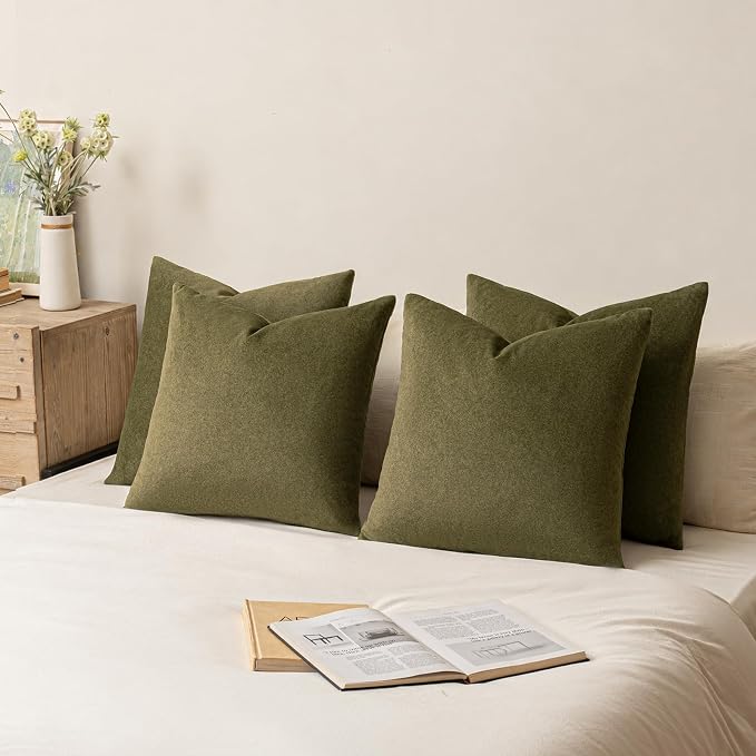 a moment Waterproof Throw Pillow Covers Set of 4,16x16 Inch Outdoor Stain Resistant Pet Friendly Pillowcases Cushion Covers for Patio Sofa and Living Room,Olive Green