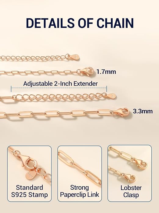 PROSILVER 925 Sterling Silver Paperclip Chain Necklace for Women Jewelry, with Gold/Rose Gold Plated, W: 1.7mm/3.3mm, L: 14"/16"/18"/20"/22"/24", Adjustable, Come with Box