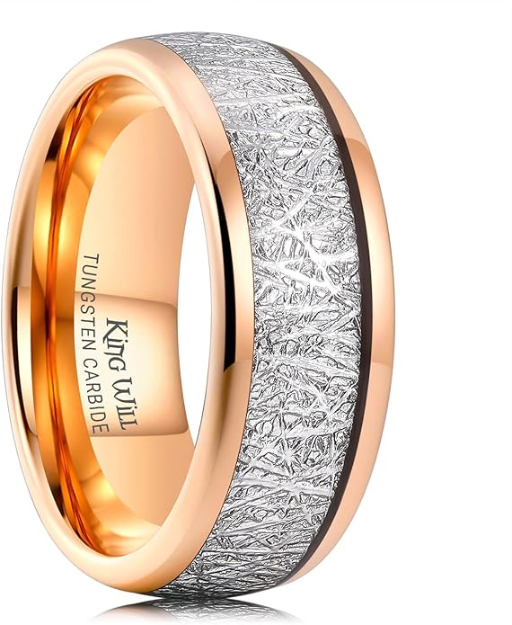 King Will Tungsten Rings for Men Meteorite Carbon Fiber Wood Inlay Mens Wedding Engagement Band Domed Polished