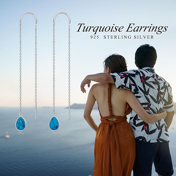 Teardrop Earrings Threader Earrings 925 Sterling Silver Droplet Jewelry Drop Dangle Long Charm Earrings for Women Girls Birthday Gifts
