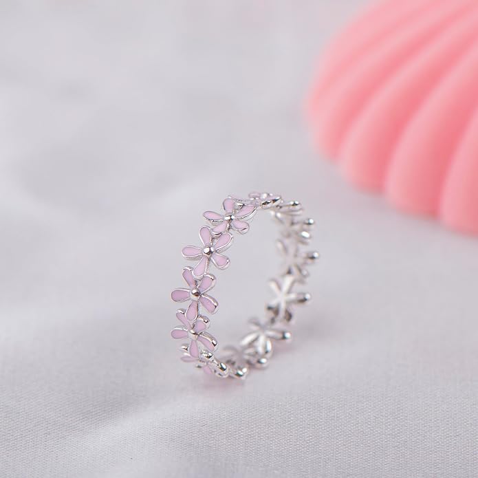 925 Sterling Silver Dainty Daisy Butterfly Paw Heart Eternity Rings Blue Flower Finger Rings for Women Stacking Promise Rings Gift Jewelry