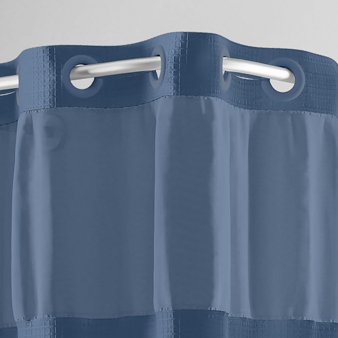 Hookless It’s A Snap! Waffle Shower Curtain, 3-in-1 Curtain Includes Fabric Shower Curtain with Sheer Top Window, Flex-On Rings & Fabric Liner with Magnets, 71” x 74”, Navy