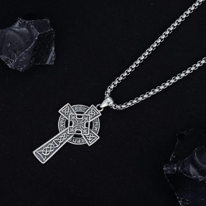 KXJ S925 Sterling Silver Black Cross/Best Dad/Baseball Bat/Silver Cross/Ankh Cross/Crucifix with 22+2 Inches Stainless Steel Rolo Chain Cross Necklace for Men Women Christian Religious Jewelry Gifts