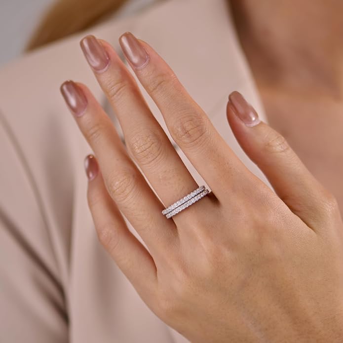2mm 925 Sterling Silver Rings Gold Engagement Wedding Bands Eternity Cubic Zirconia Simulated Diamond 2pairs Stackable Ring for Women Size 5-10