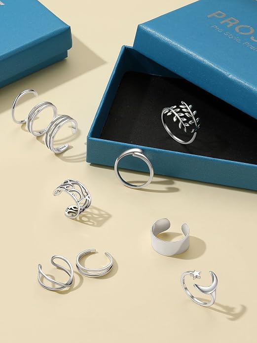 PROSILVER Adjustable Toe Rings for Women, Summer Beach Foot Jewelry, 925 Sterling Silver Open Toe Rings, Dainty Pinky Ring, Thumb Ring, Come with Box