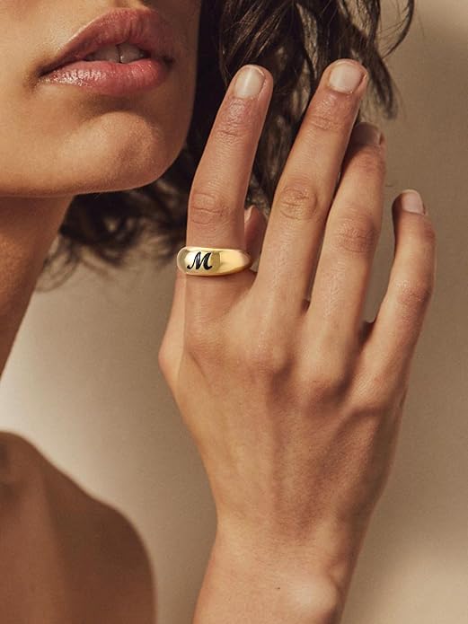 GOLDCHIC JEWELRY Chunky Dome Ring for Women, Stainless Steel Bold Stacking Croissant Statement Ring For Men (Size 7-12, Custom)