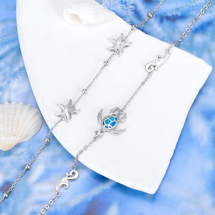 VONALA Witches Knot/Compass/Dragonfly/Clover Bracelet Sterling Silver Adjustable Charm Bracelet Summer Beach Foot Chain Jewelry for Women Gifts