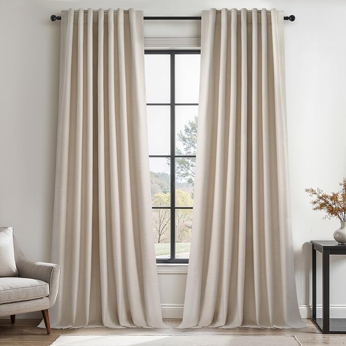 Topfinel Extra Long 132 Inch 100% Blackout Curtains for Livingroom Neutral Boho Linen Blend Farmhouse Curtain Drapes Sound Proof Drapes Privacy Ceiling Track Villa Bedroom 11Ft(W52 xL132 2 Panels)