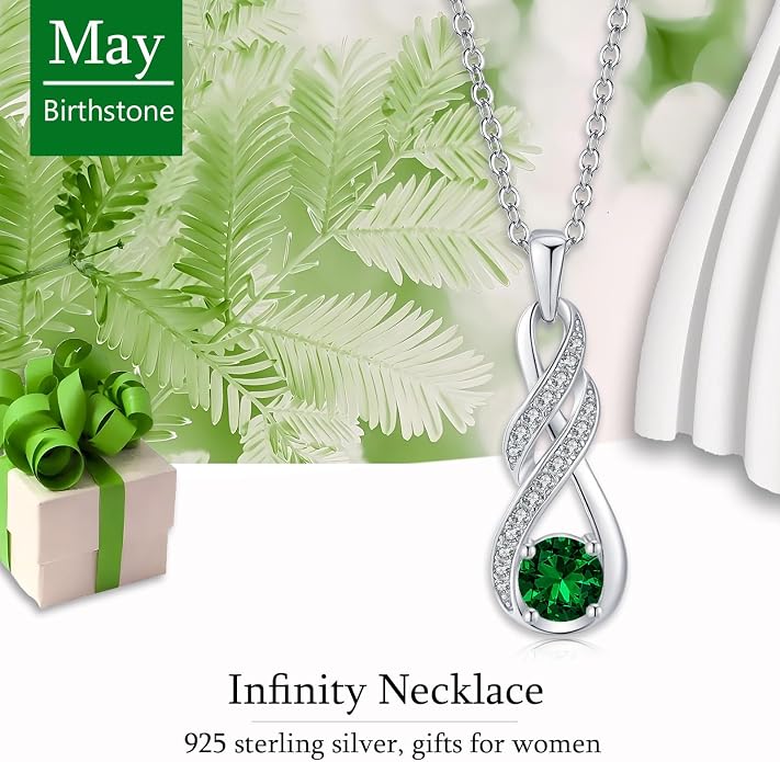 Birthstone Necklaces for Women 925 Sterling Silver Infinity Pendant Created Gemstone Jewelry for Her, 16"+2"