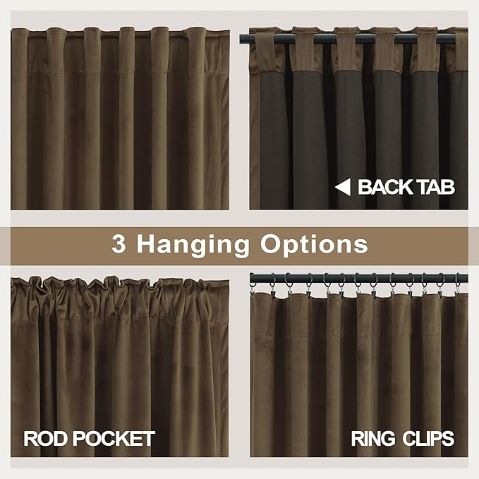 Dark Brown Velvet Curtains for Living Room 96 Inch Long 2 Panels Soundproof Mid Century Modern Rustic Neutral Earth Tone Decorative Window Drapes for Bedroom Sliding Door Cottage Core Decor 96 Length