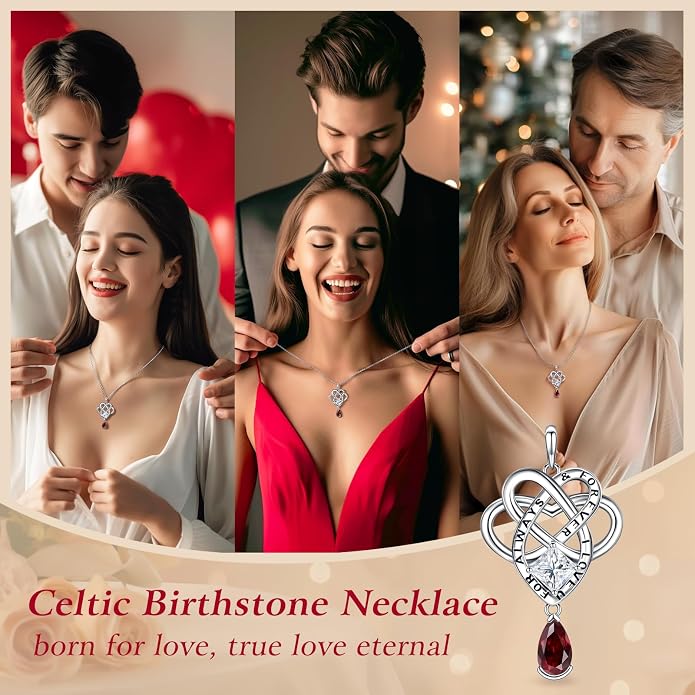 Birthstone Necklace for women Celtic Jewelry Trinity Necklace Pendant 925 Sterling Silver Necklace Birthday Valentines Gift for Her Cable Length 18"