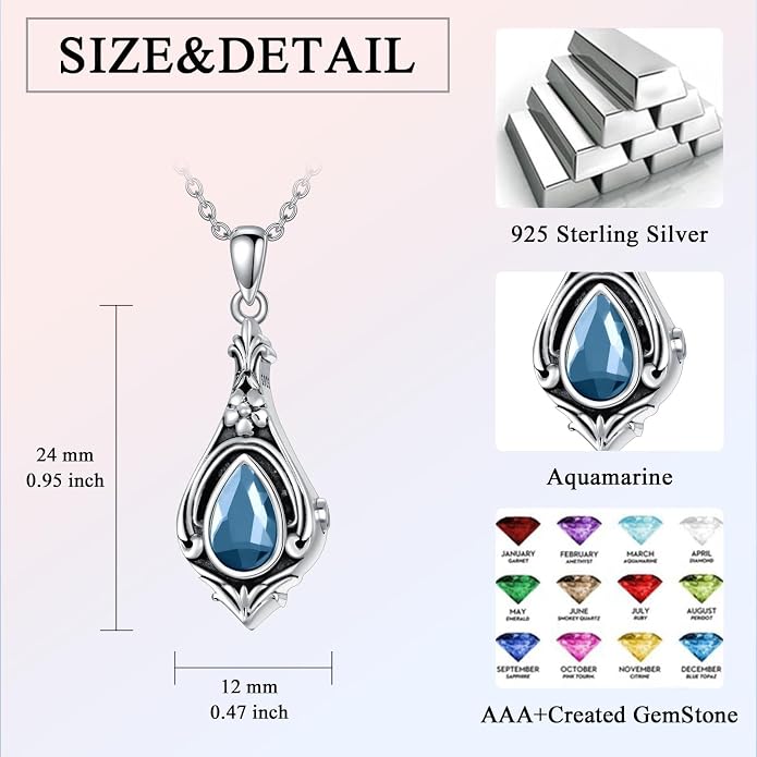 Seiyang Urn Necklace for Ashes 925 Sterling Silver with Birthstone Cremation Jewelry Keepsake Ashes Pendant Necklace Memorial Jewelry for Women Loved One