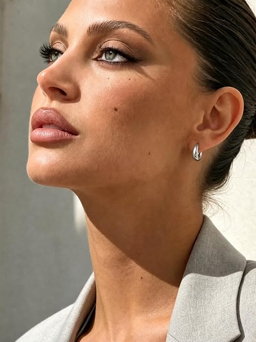 Bestyle Gold Huggies Earrings for Women Hypoallergenic 925 Sterling Silver Post Huggie Hoop Earrings Thick Lightweight Small Hoop Earrings 8/10/12/14mm