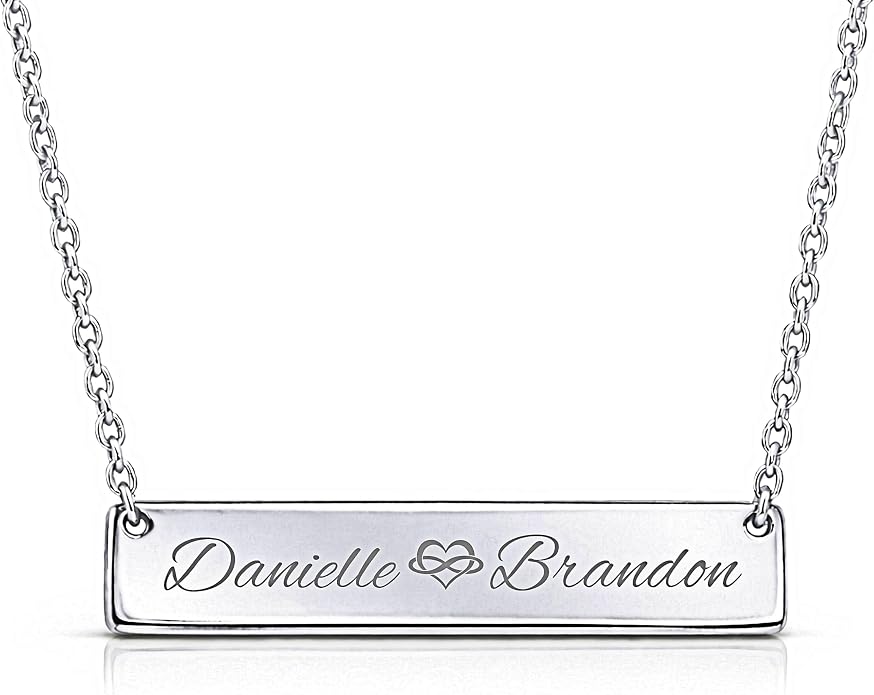 A & L Engraving Personalized Silver Stainless Steel Horizontal Name Bar Nameplate Necklace Pendant Engraved Free - Ships from USA
