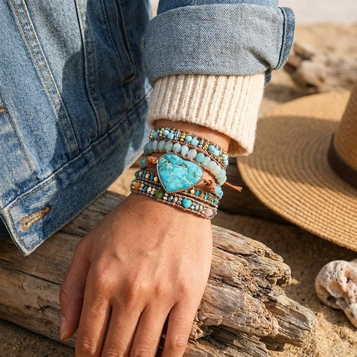 YGLINE Natural Stone Bracelet 3 Wraps Bracelet Handmade Boho Bracelet for Women Bracelet