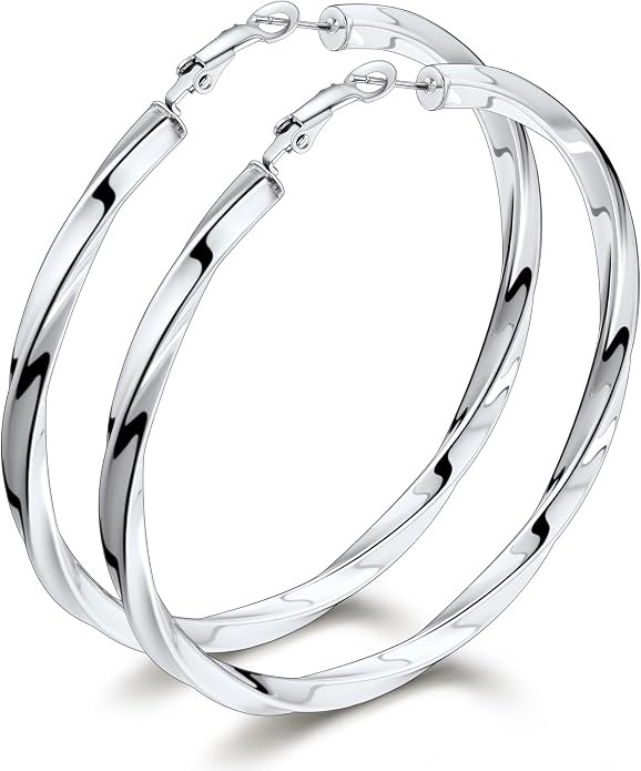Bestyle 5mm Thick Gold Hoop Earrings Hypoallergenic Hoops for Sensitive Ears Trendy Lightweight Chunky Earrings for Women 30/40/60/80mm