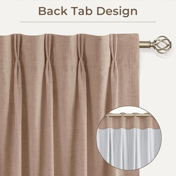 CAPALOCA Pinch Pleated Curtains Blackout, Linen Blackout Curtains 84 inches Long 2 Panels Set for Bedroom, Thermal Insulated Pinch Pleated Drapes for Living Room, 40"W x 84"L (Pack of 2), Tawny Brown
