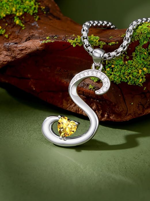 Birthday Gifts for Women Alphabet A to Z Initial Birthstone Pendant Necklaces for Women - 18k White Gold Plated Personalized Name Jewelry Anniversary Graduation Gifts for Wife Her Daughter Girlfriend(with Gift Box)