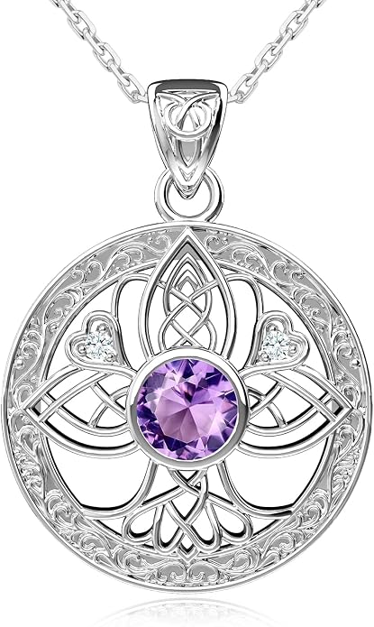 Birthstone Tree of Life Necklace for Women: 925 Sterling Silver Celtic Knot Pendant, Family Jewelry Gift for Mom Daughter Birthday Mother’s Day