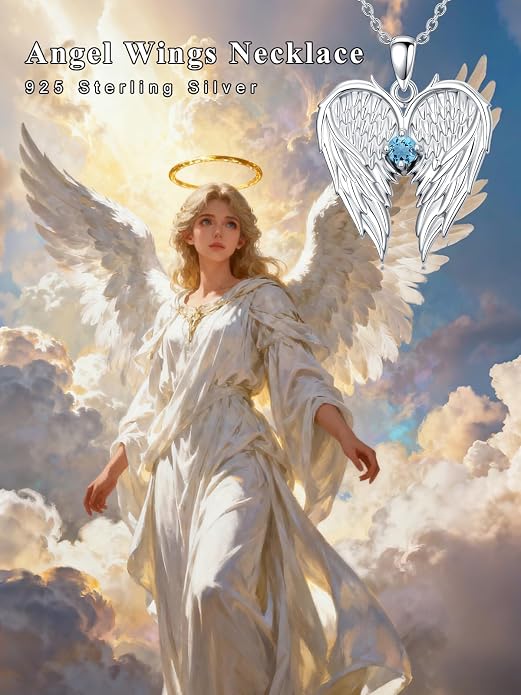 Dorunmo Guardian Angel Wing Pendant Birthstone Heart Necklace Birthday Jewelry Gifts for Women Mom Wife Daughter