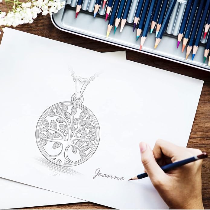 AEONSLOVE Tree of Life Necklace 925 Sterling Silver, Family Tree of Life Pendants Jewelry Gifts for Women Wife Mother, 18 Inch Chain