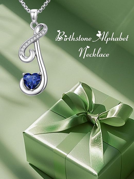 Birthday Gifts for Women Alphabet A to Z Initial Birthstone Pendant Necklaces for Women - 18k White Gold Plated Personalized Name Jewelry Anniversary Graduation Gifts for Wife Her Daughter Girlfriend(with Gift Box)