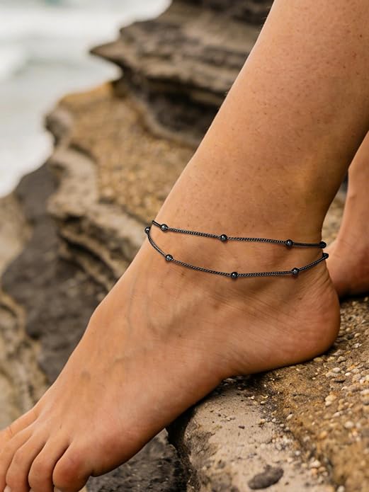 PROSTEEL Ankle Bracelets for Women Waterproof, Layered Stainless Steel Summer Beach anklets, Silver/Gold 8-10.5 Inch Adjustable, Come with Box