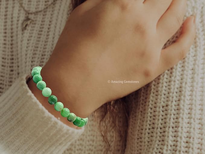 Amazing Gemstone Chrysoprase Premium Bracelet, Gifts for Men & Women - Protection Healing Crystal Bracelet - 8mm Gemstone Beaded Adjustable Bracelet, Pulseras para Hombres Mujer Stocking Stuffers